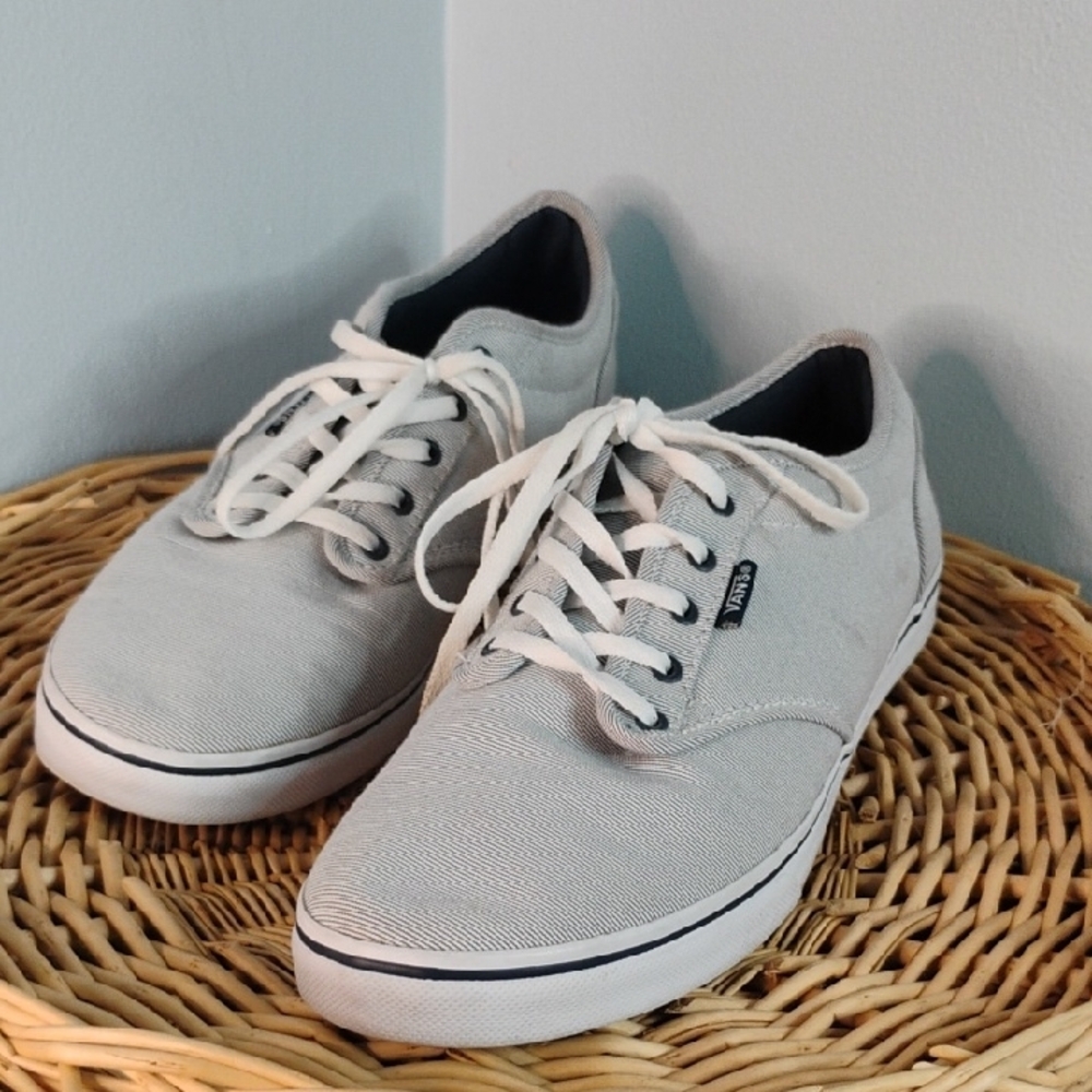 Vans Light Gray Canvas Shoes Women's Size 11 Lace Up Sneakers Casual Everyday - Picture 11 of 12